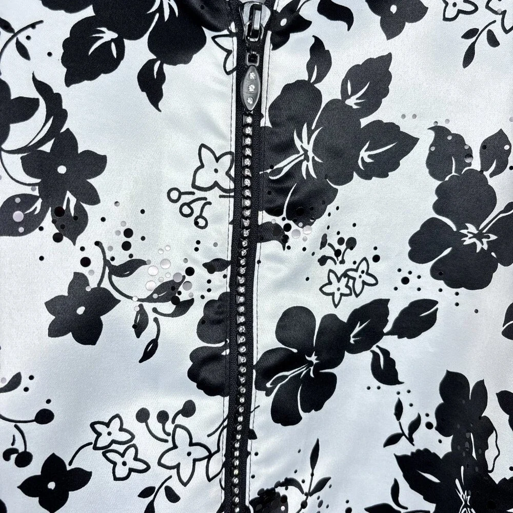 R&M Richards Woman Jacket 34W Black White Floral Zip-Up Sequins Special Occasion